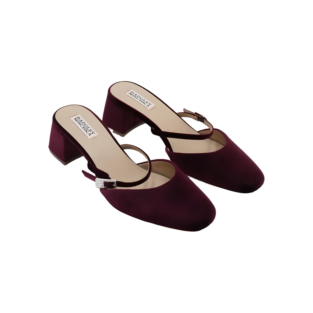 Badgley Mischka Valarie Round Toe Mary Jain Dress Mule Wine Velvet Size 7.5M - Picture 4 of 6